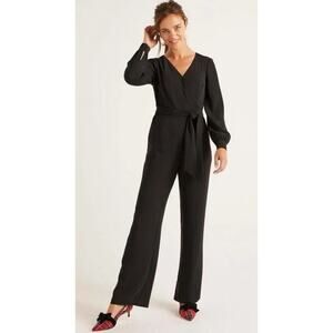 NWT Boden Jumpsuit Emmy Tie Waist V-Neck Women's Size 6P Corpcore Black Formal